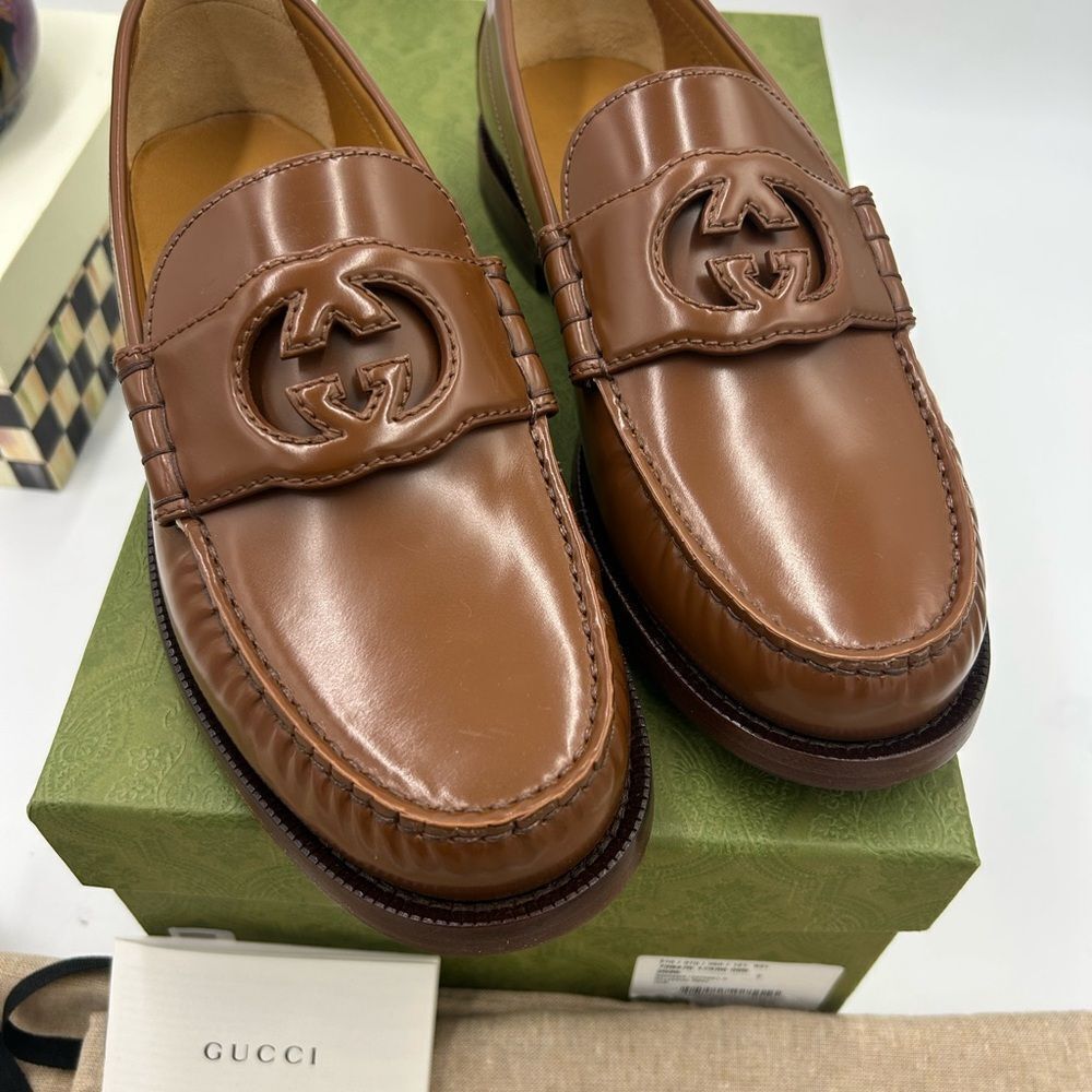 Men's Gucci interlocking G leather loafers size 7 fits eight US made in Italy - Picture 3 of 10